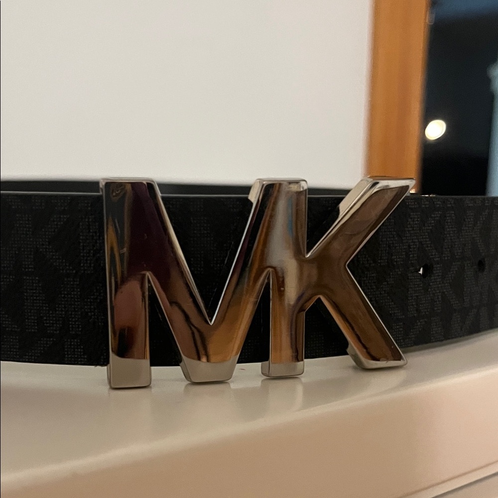 Michael Kors Reversible Black Belt with Silver Buckle